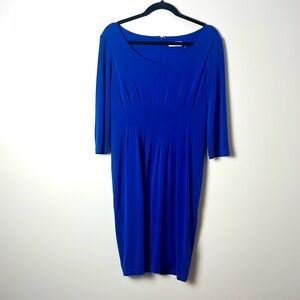 Calvin Klein size 10 blue dress with waist ruching knee length 3/4 sleeve